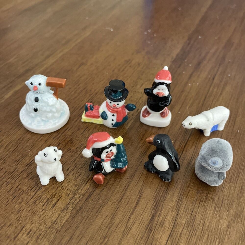8pc Vintage Mini 2" Christmas Ceramic Statues Hand Painted Mini Figurines Crafts